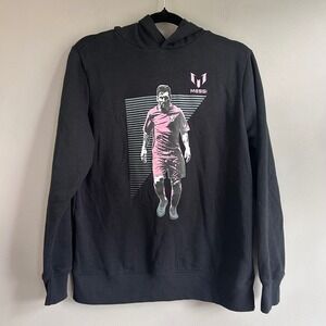 Messi Collection Kids Black Pink Graphic Hoodie Soccer Pullover L 14/16 ZAMF4011
